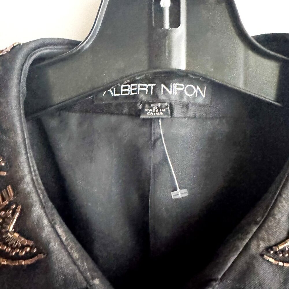 Albert Nipon Wool Silk Blend Beaded Detail Knee Lenght Evening Jacket 4 - Picture 5 of 8